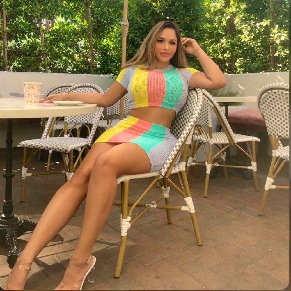 Color Block Knit Crop Top and Skirt set